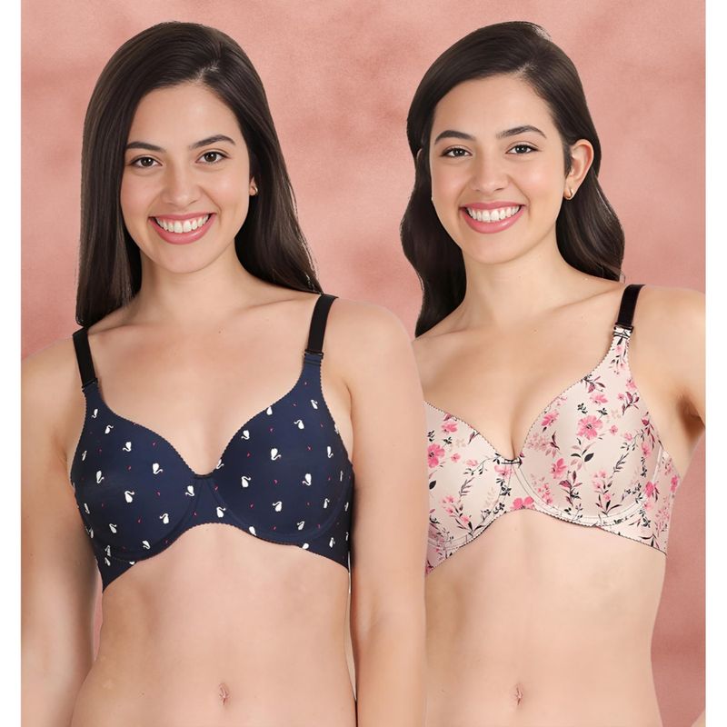 Shyaway Broad Winged T-Shirt Bra Multiway Seamless Wired 3/4Th Coverage Bra (Pack of 2) (32B)