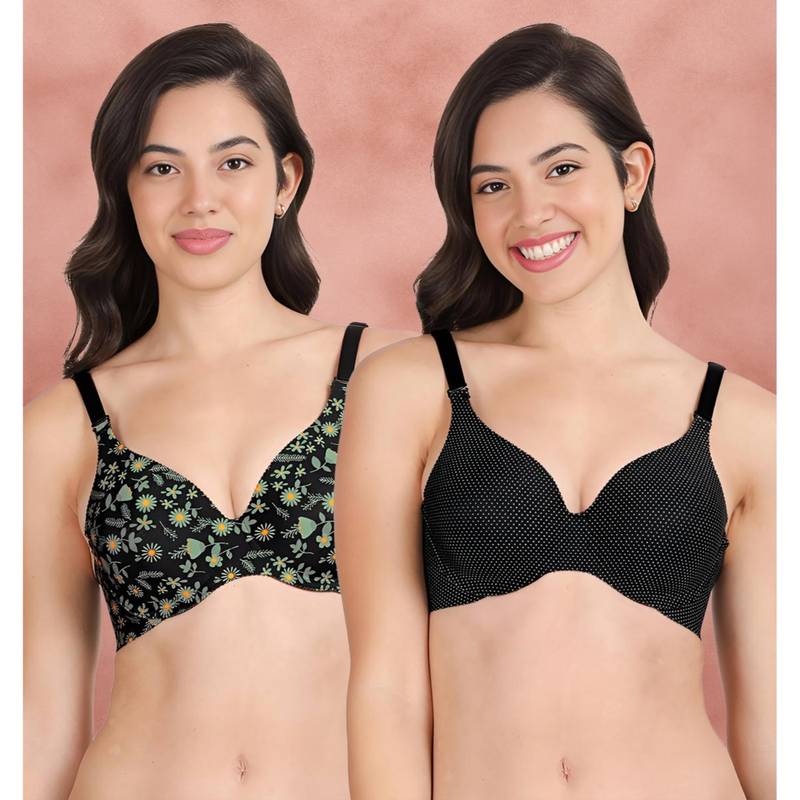 Shyaway Broad Winged T-Shirt Bra Multiway Seamless Wired 3/4Th Coverage Bra (Pack of 2) (32B)