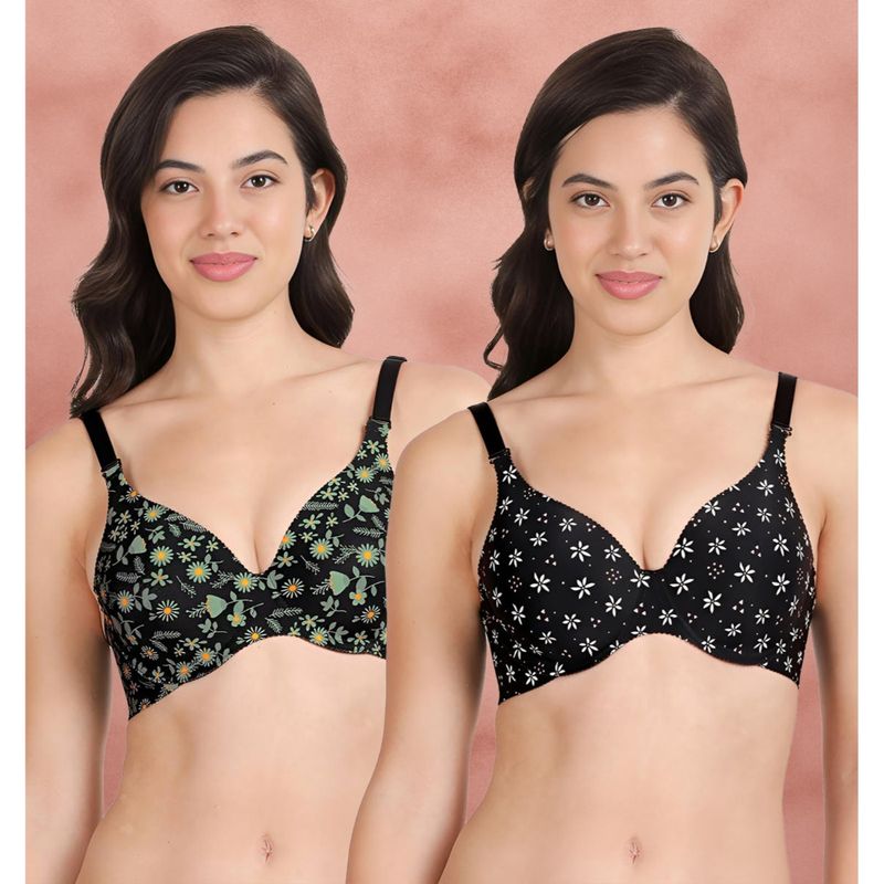 Shyaway Broad Winged T-Shirt Bra Multiway Seamless Wired 3/4Th Coverage Bra (Pack of 2) (32B)