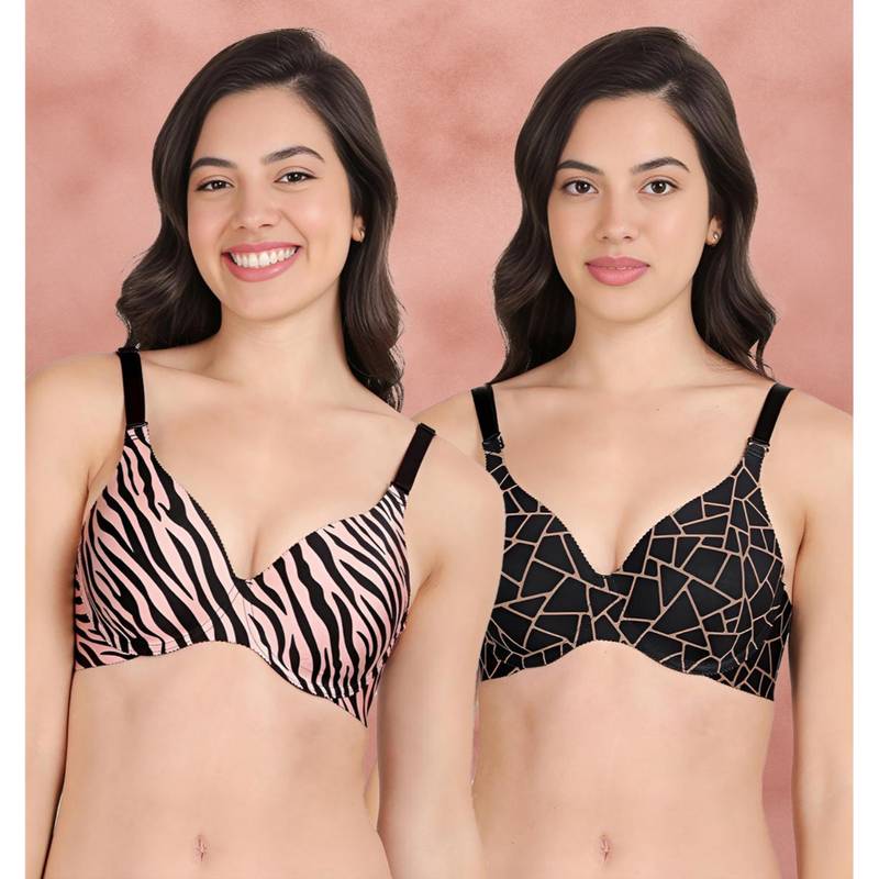 Shyaway Broad Winged T-Shirt Bra Multiway Seamless Wired 3/4Th Coverage Bra (Pack of 2) (32B)