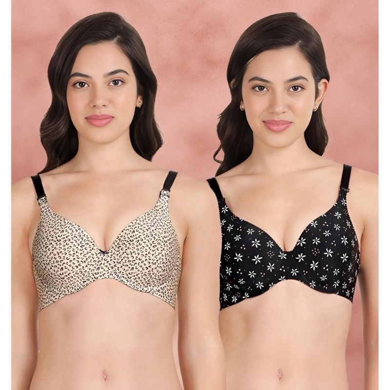 Shyaway Broad Winged T-Shirt Bra Multiway Seamless Wired 3/4Th Coverage Bra (Pack of 2) (32B)