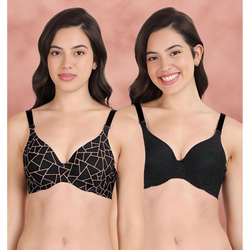Shyaway Broad Winged T-Shirt Bra Multiway Seamless Wired 3/4Th Coverage Bra (Pack of 2) (32B)