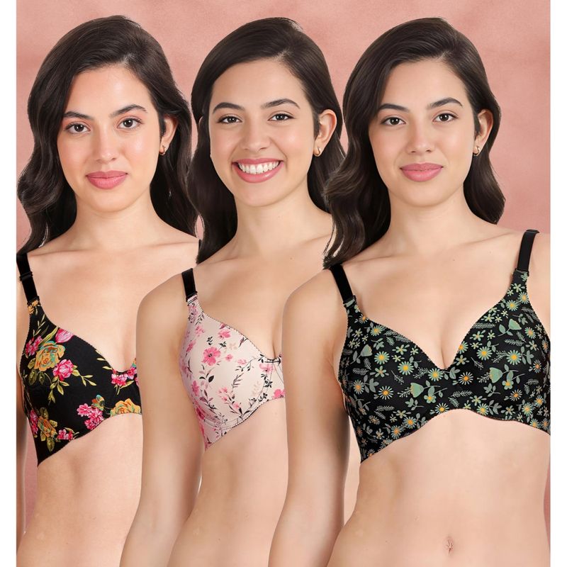 Shyaway Broad Winged T-Shirt Bra Multiway Seamless Wired 3/4Th Coverage Bra (Pack of 3) (32B)