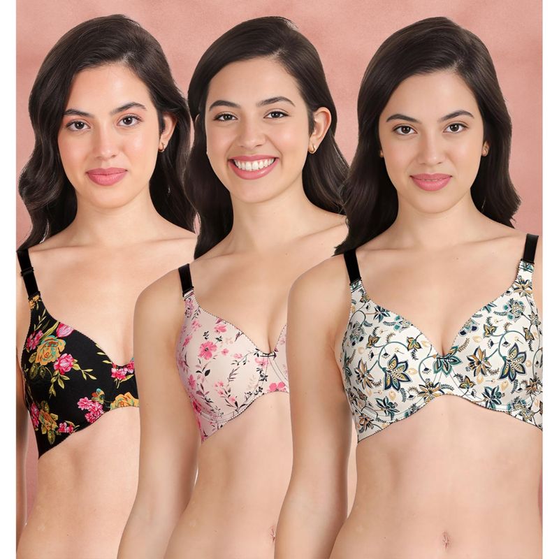 Shyaway Broad Winged T-Shirt Bra Multiway Seamless Wired 3/4Th Coverage Bra (Pack of 3) (32B)