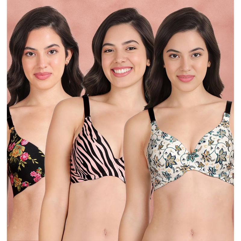 Shyaway Broad Winged T-Shirt Bra Multiway Seamless Wired 3/4Th Coverage Bra (Pack of 3) (32B)
