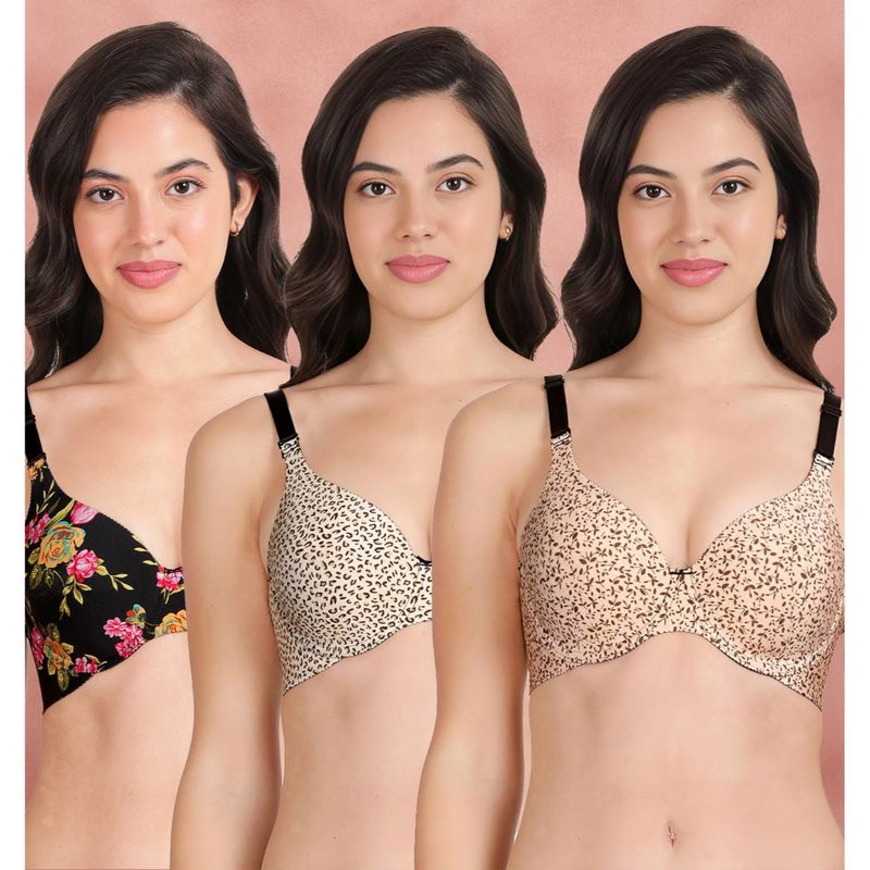 Shyaway Broad Winged T-Shirt Bra Multiway Seamless Wired 3/4Th Coverage Bra (Pack of 3) (32B)