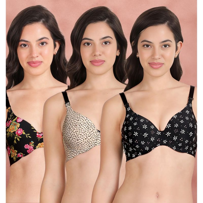Shyaway Broad Winged T-Shirt Bra Multiway Seamless Wired 3/4Th Coverage Bra (Pack of 3) (32B)