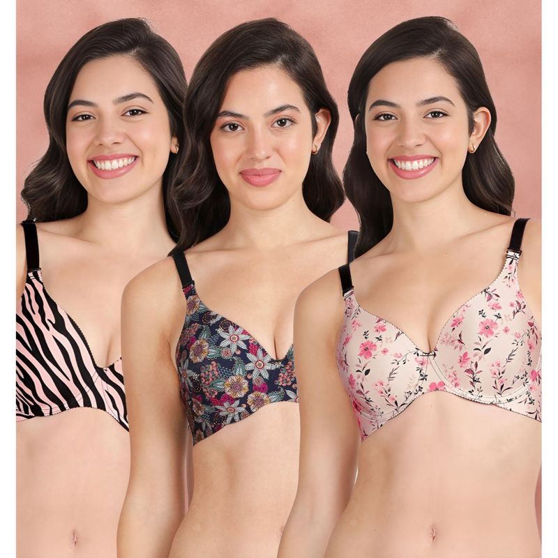 Shyaway Broad Winged T-Shirt Bra Multiway Seamless Wired 3/4Th Coverage Bra (Pack of 3) (32B)