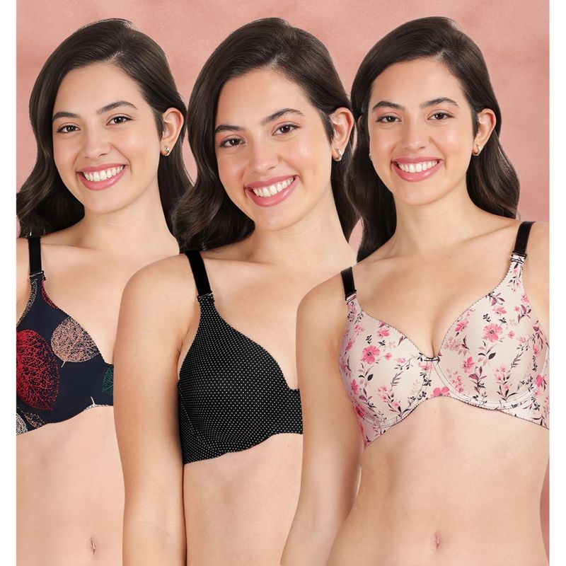 Shyaway Broad Winged T-Shirt Bra Multiway Seamless Wired 3/4Th Coverage Bra (Pack of 3) (32B)