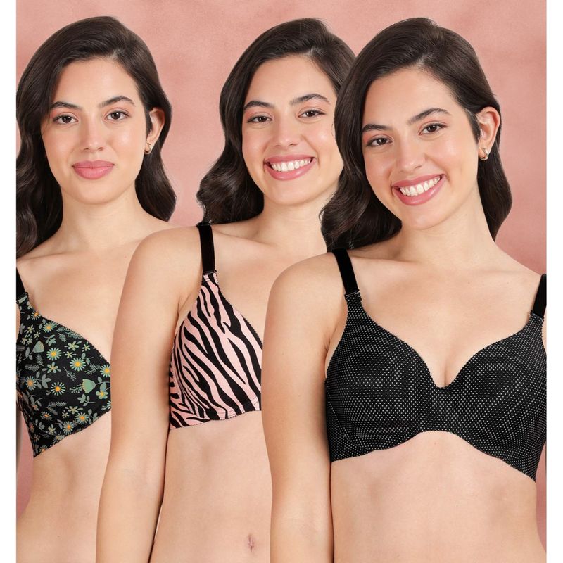 Shyaway Broad Winged T-Shirt Bra Multiway Seamless Wired 3/4Th Coverage Bra (Pack of 3) (32B)