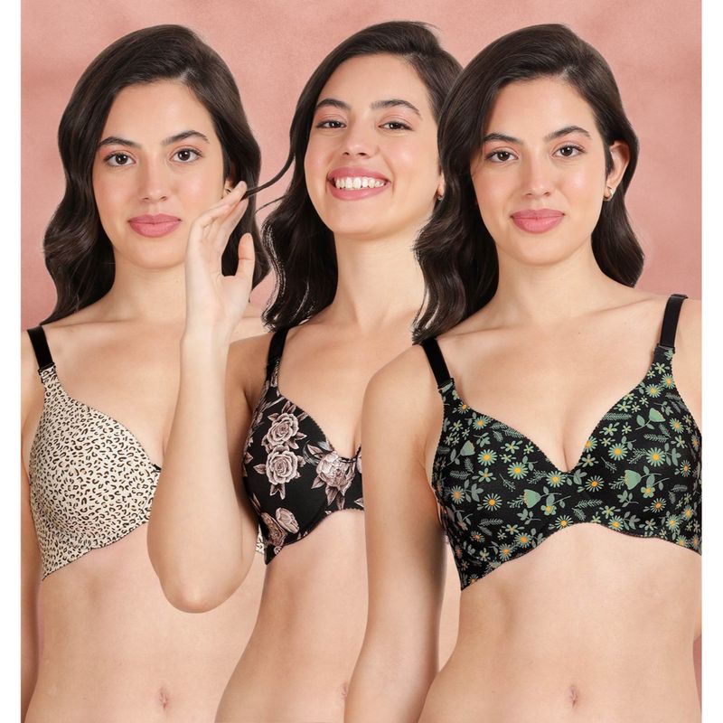 Shyaway Broad Winged T-Shirt Bra Multiway Seamless Wired 3/4Th Coverage Bra (Pack of 3) (32B)