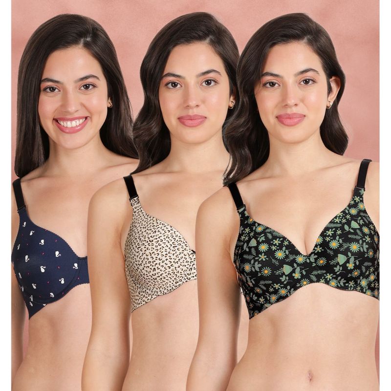 Shyaway Broad Winged T-Shirt Bra Multiway Seamless Wired 3/4Th Coverage Bra (Pack of 3) (32B)