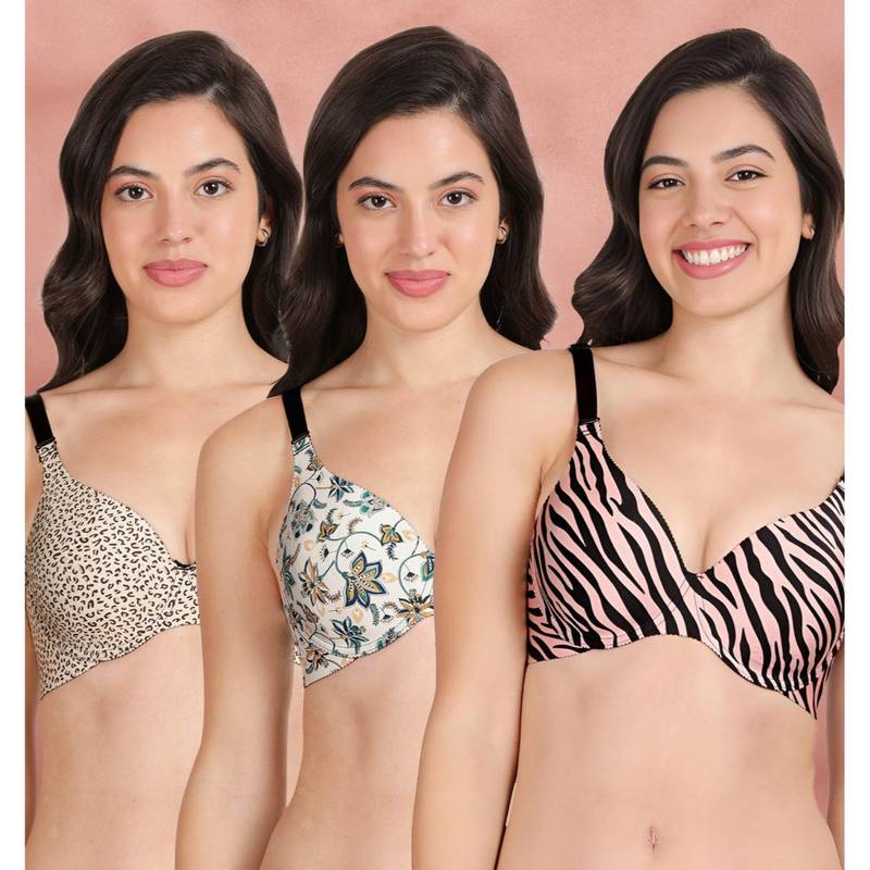 Shyaway Broad Winged T-Shirt Bra Multiway Seamless Wired 3/4Th Coverage Bra (Pack of 3) (32B)