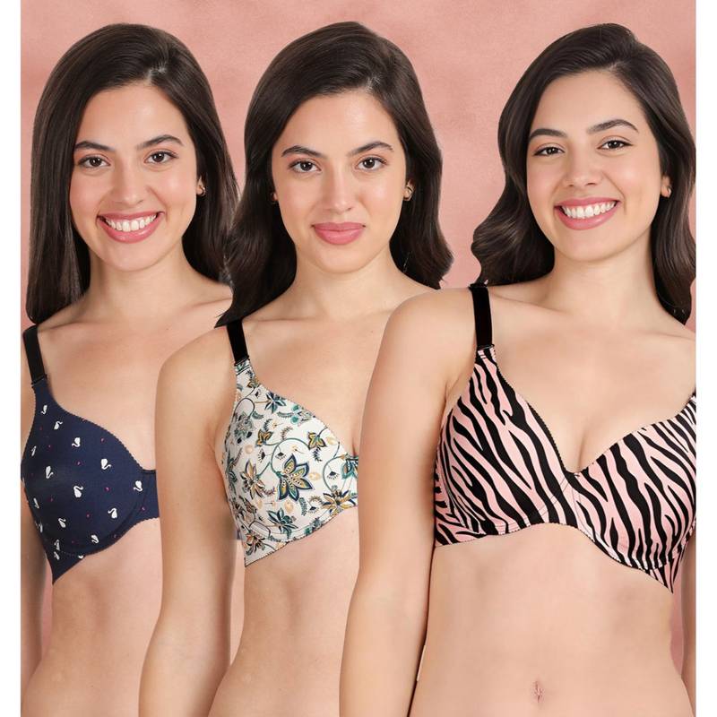 Shyaway Broad Winged T-Shirt Bra Multiway Seamless Wired 3/4Th Coverage Bra (Pack of 3) (32B)