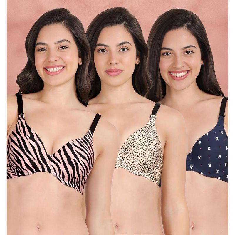 Shyaway Broad Winged T-Shirt Bra Multiway Seamless Wired 3/4Th Coverage Bra (Pack of 3) (32B)
