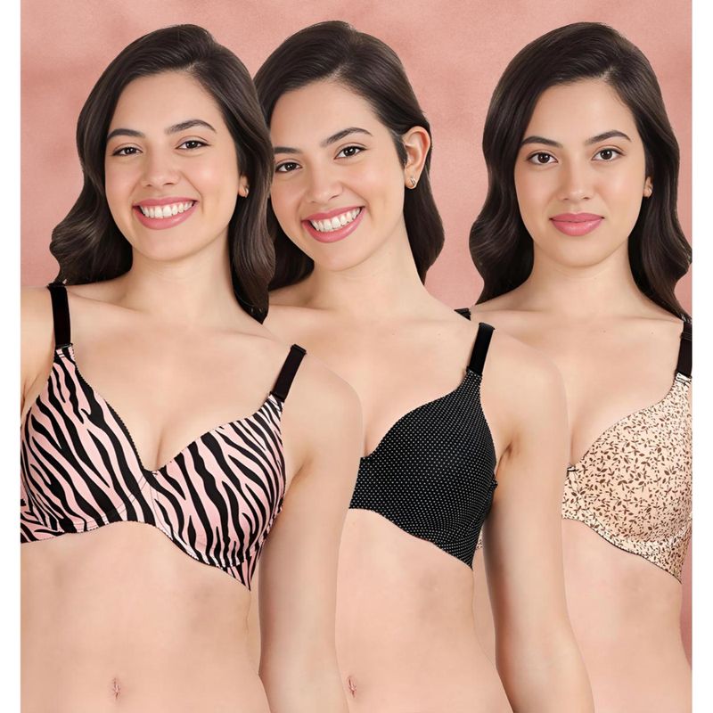 Shyaway Broad Winged T-Shirt Bra Multiway Seamless Wired 3/4Th Coverage Bra (Pack of 3) (32B)