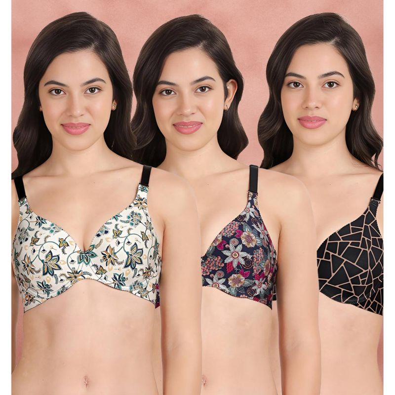 Shyaway Broad Winged T-Shirt Bra Multiway Seamless Wired 3/4Th Coverage Bra (Pack of 3) (32B)