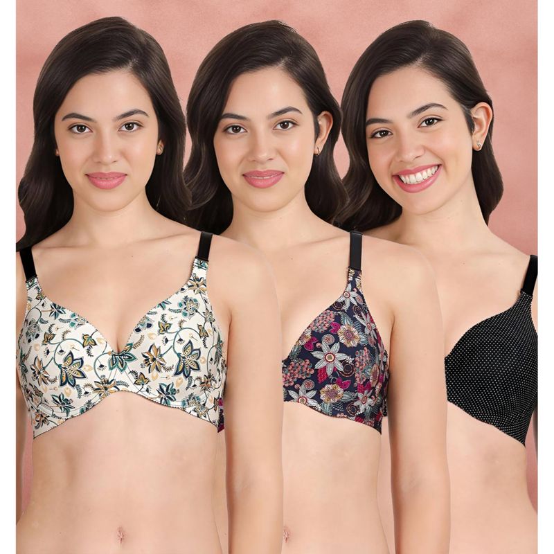 Shyaway Broad Winged T-Shirt Bra Multiway Seamless Wired 3/4Th Coverage Bra (Pack of 3) (32B)