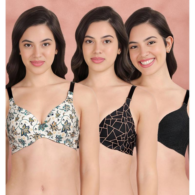 Shyaway Broad Winged T-Shirt Bra Multiway Seamless Wired 3/4Th Coverage Bra (Pack of 3) (32B)
