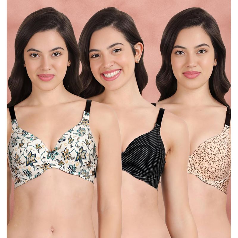 Shyaway Broad Winged T-Shirt Bra Multiway Seamless Wired 3/4Th Coverage Bra (Pack of 3) (32B)