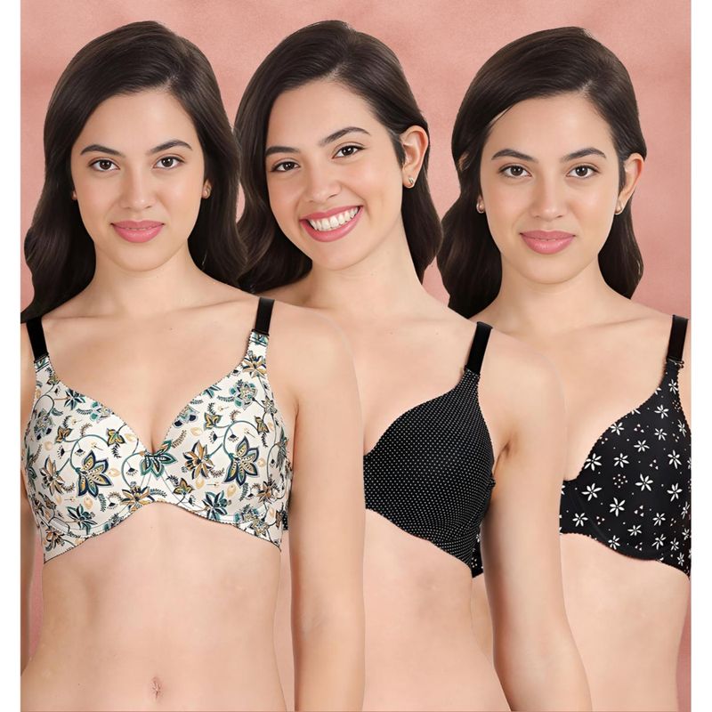 Shyaway Broad Winged T-Shirt Bra Multiway Seamless Wired 3/4Th Coverage Bra (Pack of 3) (32B)