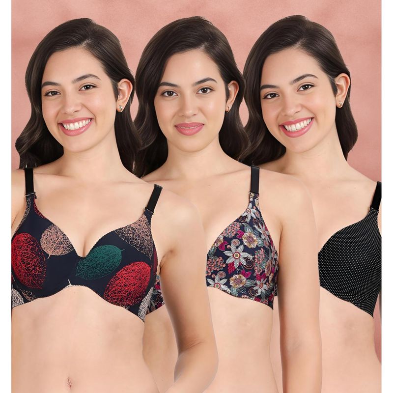 Shyaway Broad Winged T-Shirt Bra Multiway Seamless Wired 3/4Th Coverage Bra (Pack of 3) (32B)