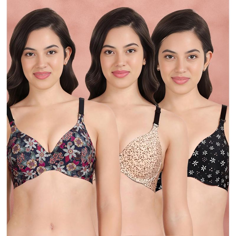 Shyaway Broad Winged T-Shirt Bra Multiway Seamless Wired 3/4Th Coverage Bra (Pack of 3) (32B)