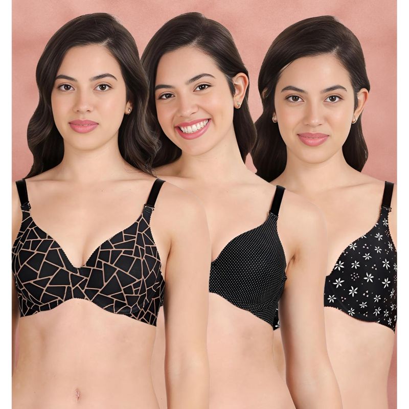 Shyaway Broad Winged T-Shirt Bra Multiway Seamless Wired 3/4Th Coverage Bra (Pack of 3) (32B)