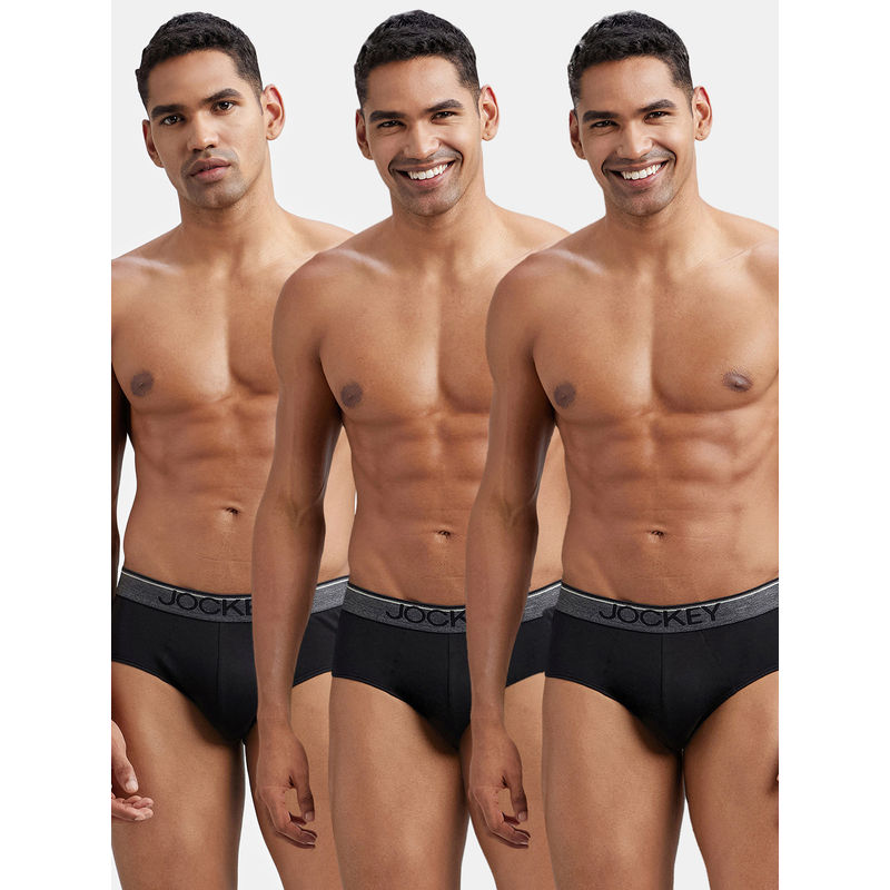 Jockey 8037 Men Super Combed Cotton Solid Brief - Black (Pack of 3) (L)