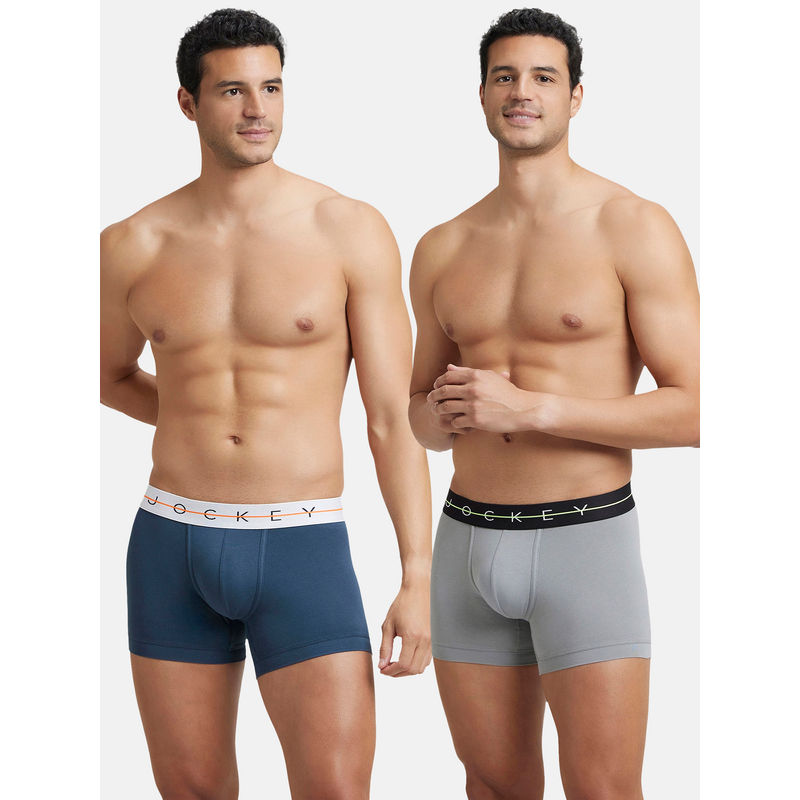 Jockey NY16 Men Cotton Elastane Solid Trunk - Mid Night Navy and Monument (Pack of 2) (M)