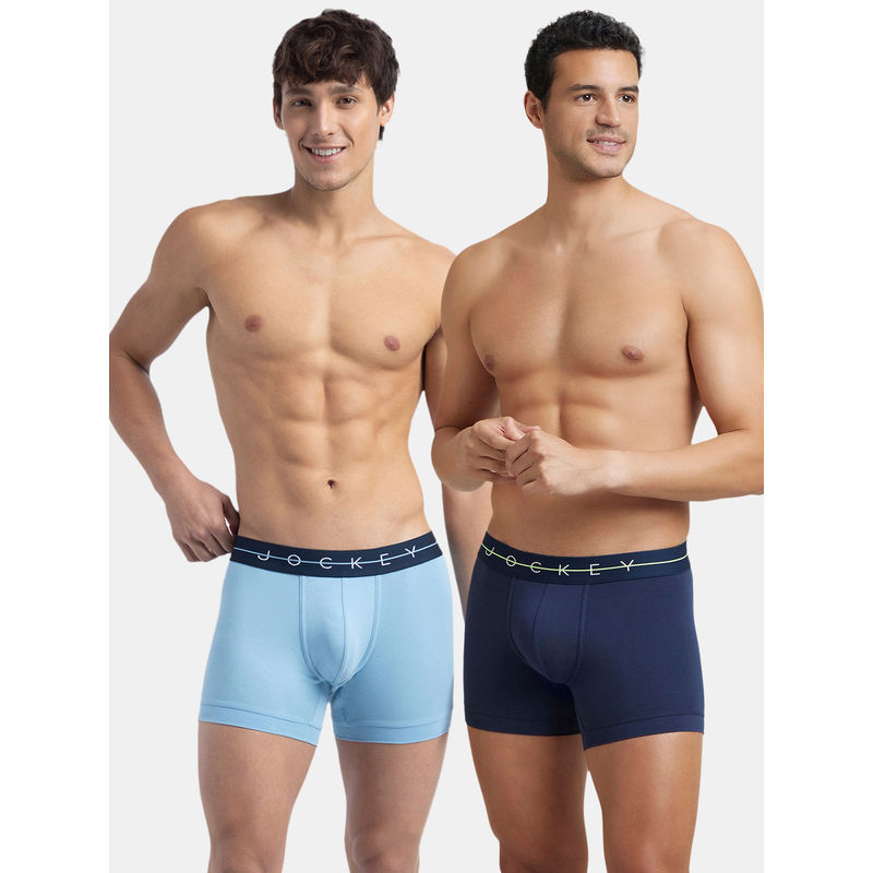 Jockey Ny16 Men Cotton Elastane Solid Trunk - Navy and Dusk Blue (Pack of 2) (M)