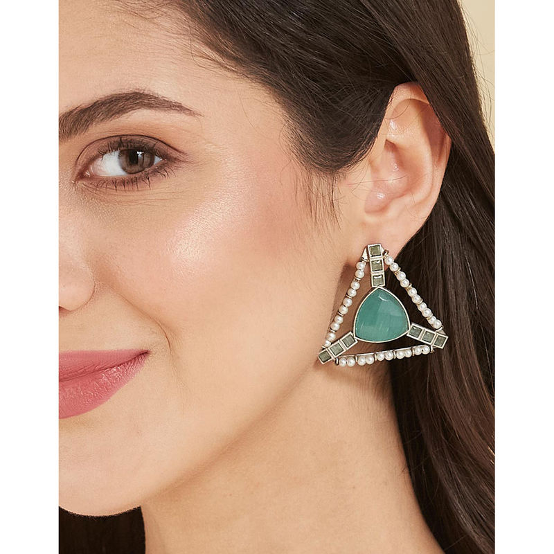 Blue - German Silver-Plated Ethnic Drop Earrings 66