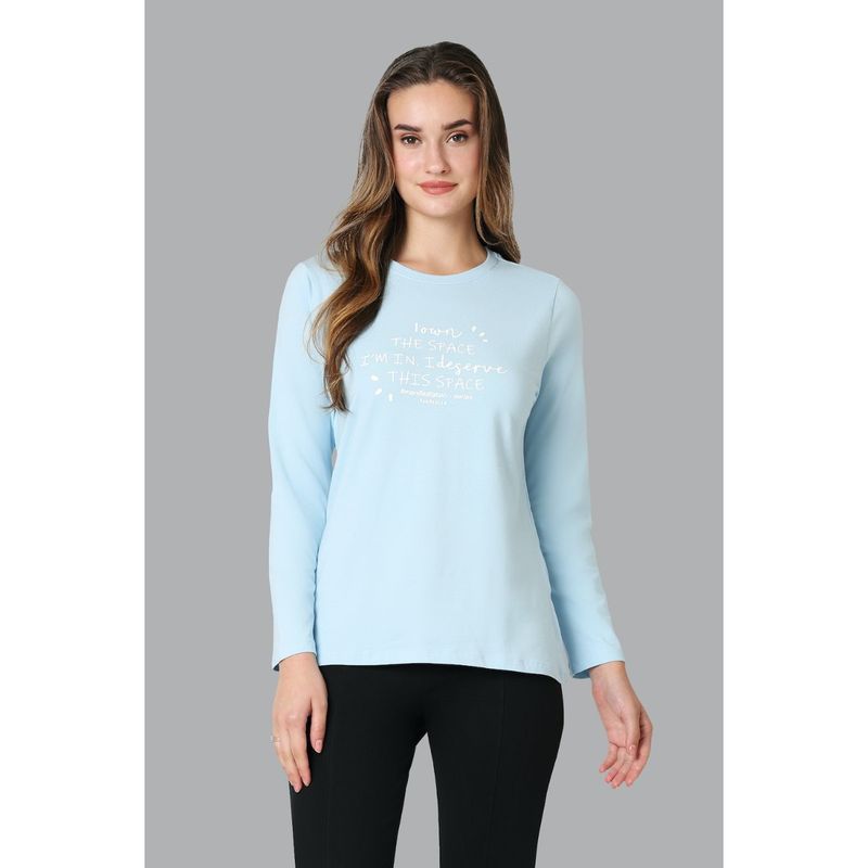 Van Heusen Women Full Sleeve & Round Neck Lounge T-Shirt - Light Blue Space (S)