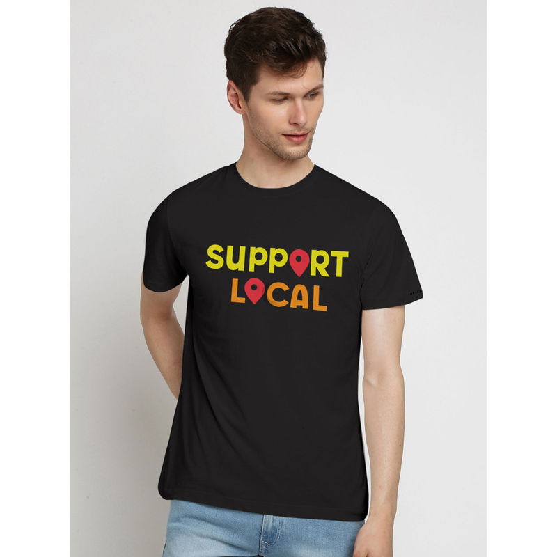 THREADCURRY Support Local Creative Graphic Printed T-Shirt for Men (XL)