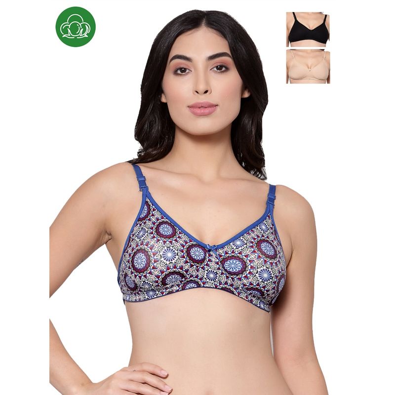 Inner Sense Organic Cotton Antimicrobial Backless Non-Padded Seamless Bra-Pack Of 3-MultiColor (32B)