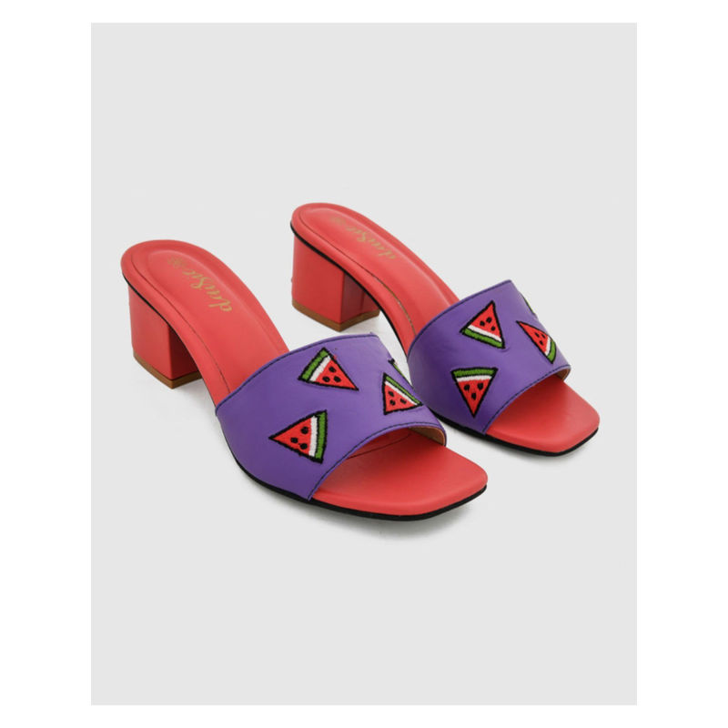 Daisie Embroidered Watermelon Motif Blue Evening Flats (EURO 36)