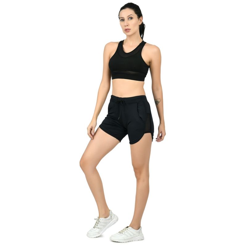 Body Smith Active Shorts + Crop Top Black Essential Workout Combo (Set of 2) (L)