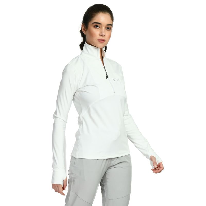 Body Smith Solid Full Sleeves Workout White Zipper Jersey (XL)