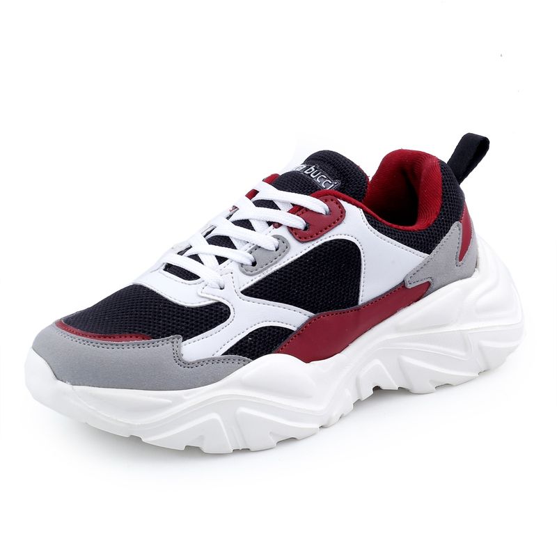 Bacca Bucci Spark Low-Top Platform Colorblock Fashion Sneakers For White And Red (UK 4)
