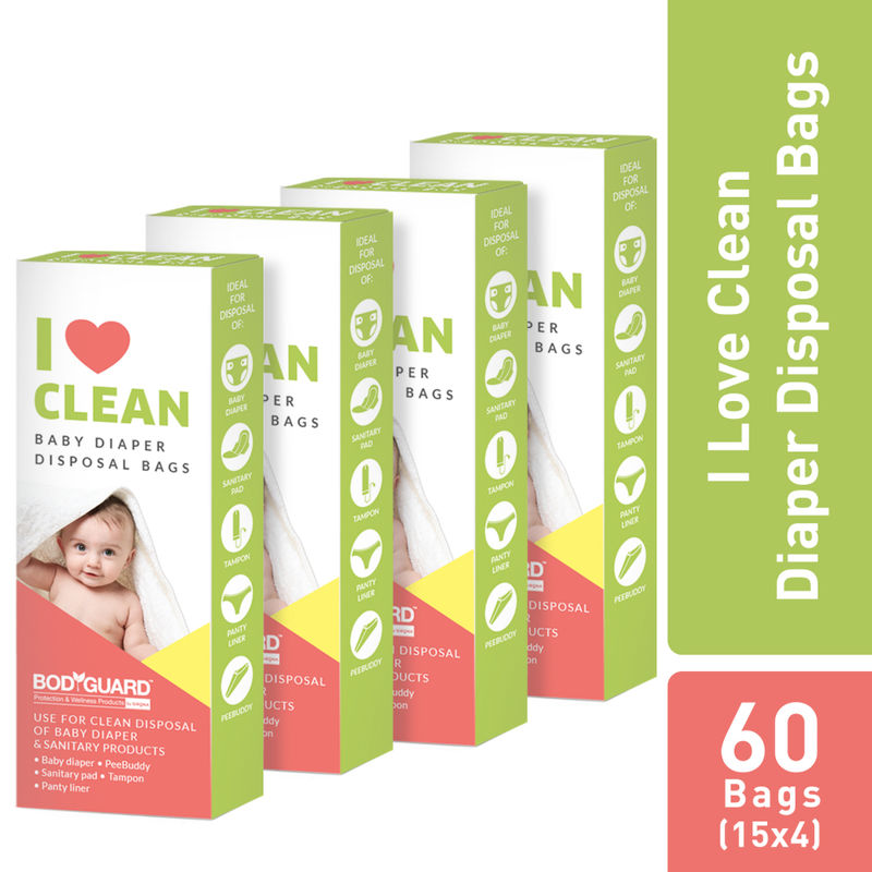 BodyGuard Baby Diapers Sanitary Disposal Bag 60 Bags 4 Pack 15 Bags Each