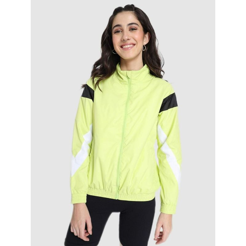 Bewakoof Women's Lime Green Color Block Windcheater Jacket (XS)