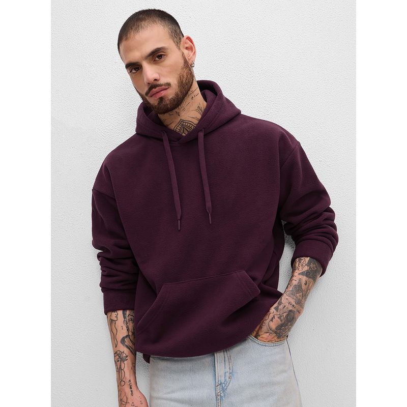 The Souled Store Polar Fleece Burgundy Men Oversized Pullover Hoodie (XS)