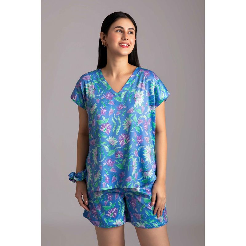 Forty Winks Chic Rina Blue Satin Shorts & Top (XS)