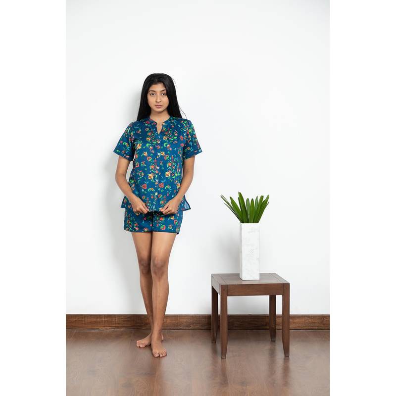 Forty Winks Urban Kavya Navy Cotton Shorts & Top (XS)
