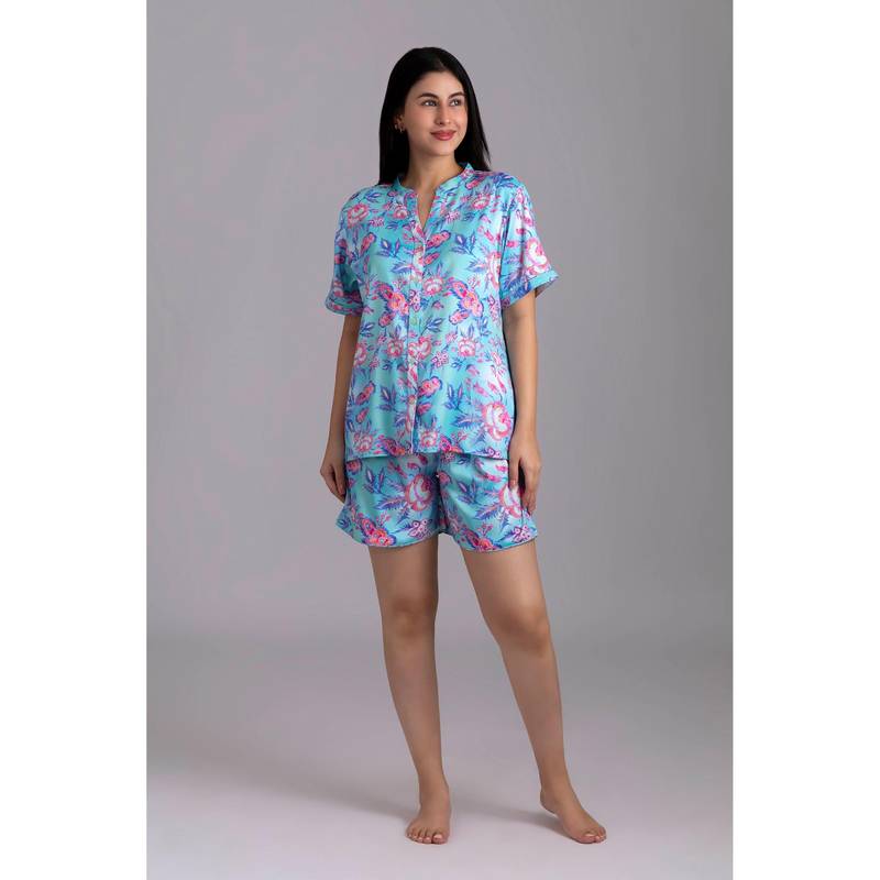 Forty Winks Urban Urmi Sea Green Satin Shorts & Top (XS)