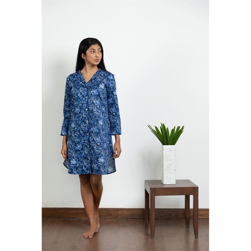 Forty Winks Always Neelima Navy Blue Cotton Sleepshirt (XS)