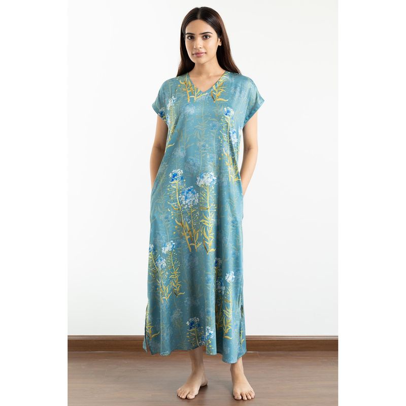 Forty Winks Poise Aaina Blue satin Nightdress (XS)