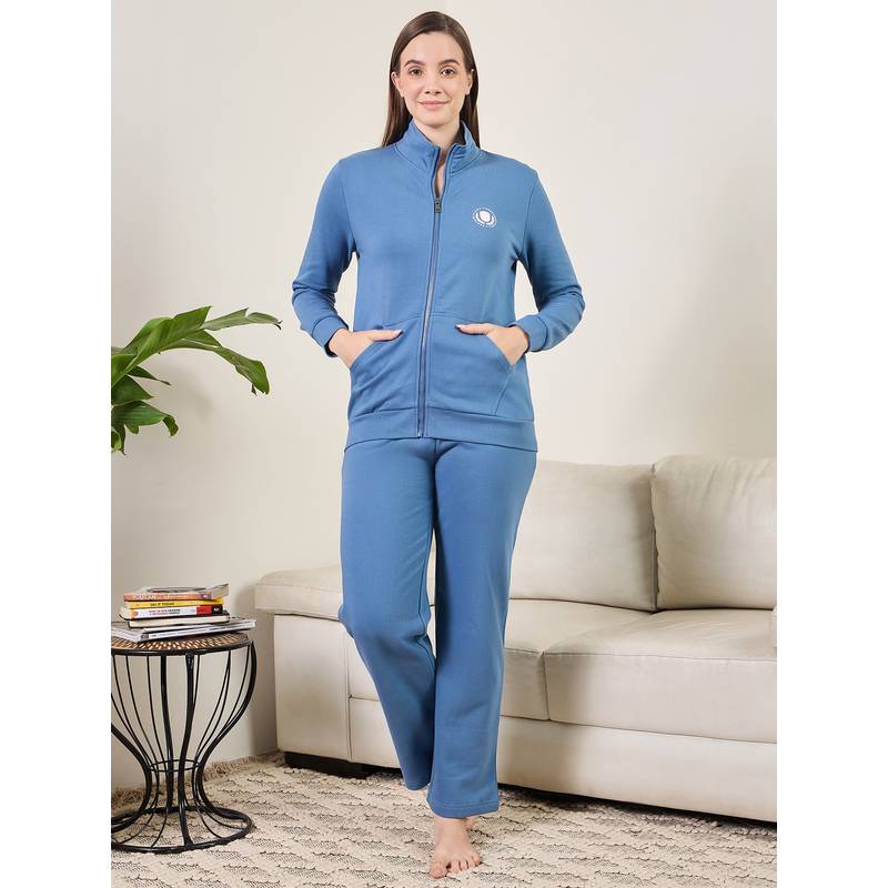 July Nightwear Blue Track Suit with Zipper for Women-Jf303 (M)