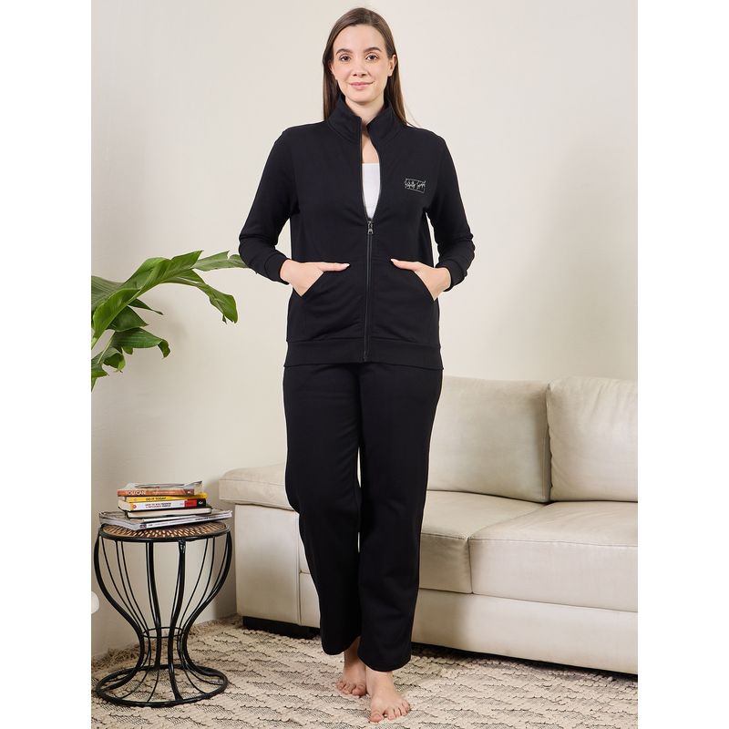 July Nightwear Black Track Suit with Zipper for Women-Jf304 (S)