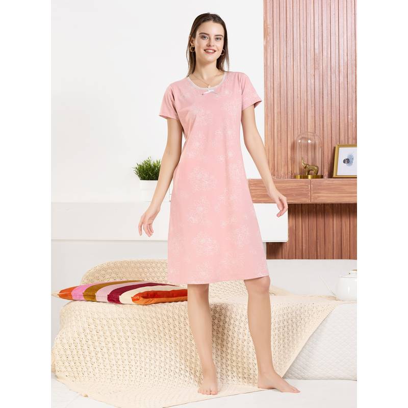 Quira Womens Printed Regular Fit Knee-Length Short Nightdress (M)